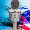 Microfon karaoke argintiu cu bluetooth și boxă