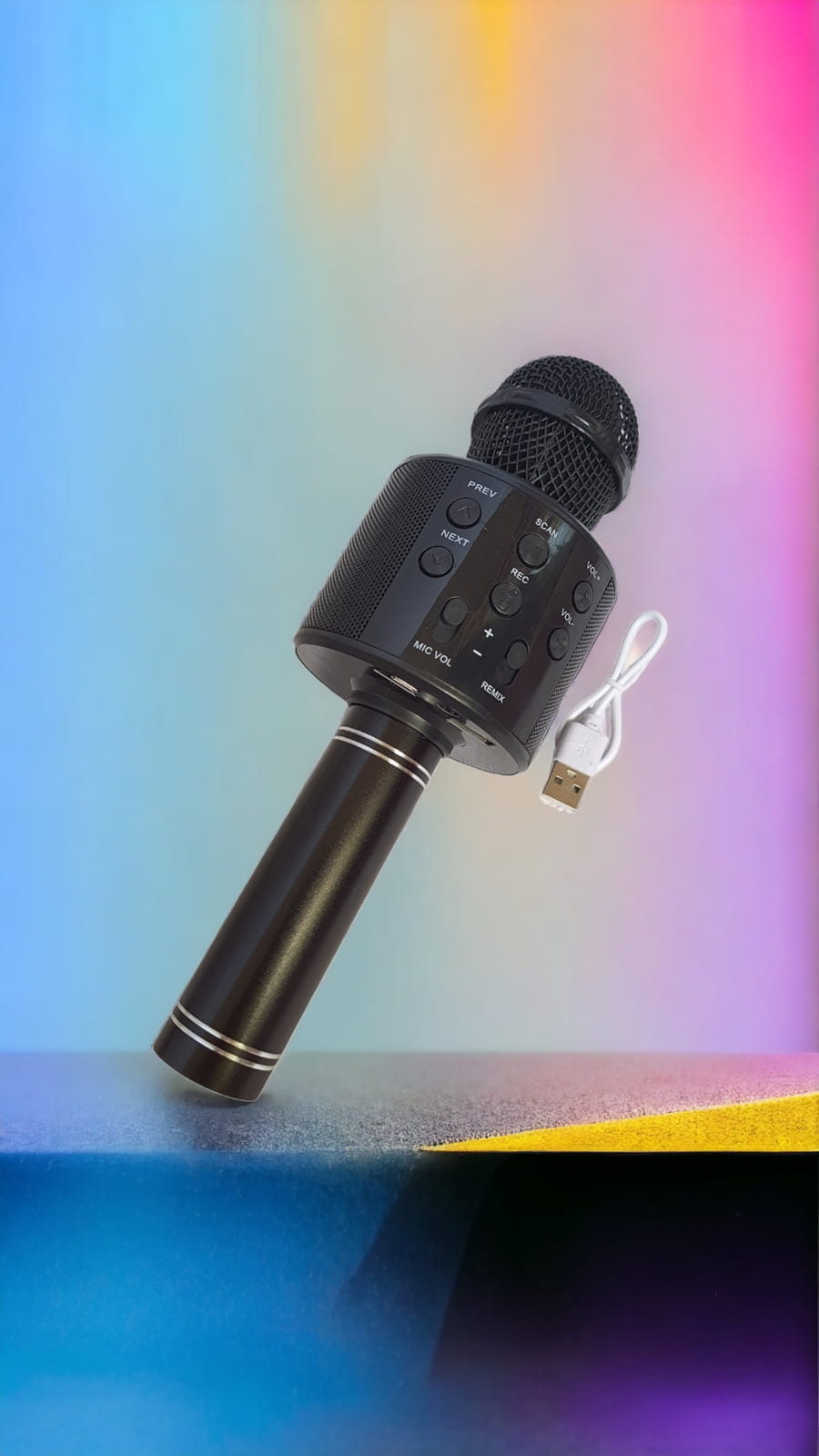 Microfon karaoke negru cu bluetooth și boxă Microfon karaoke negru cu bluetooth și boxă