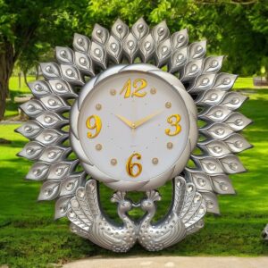 Ceas de perete argintiu tip păuni