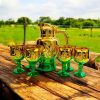 Set carafă cu pahare verzi model trandafir