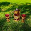 Carafă și 6 pahare imprimeu roșu