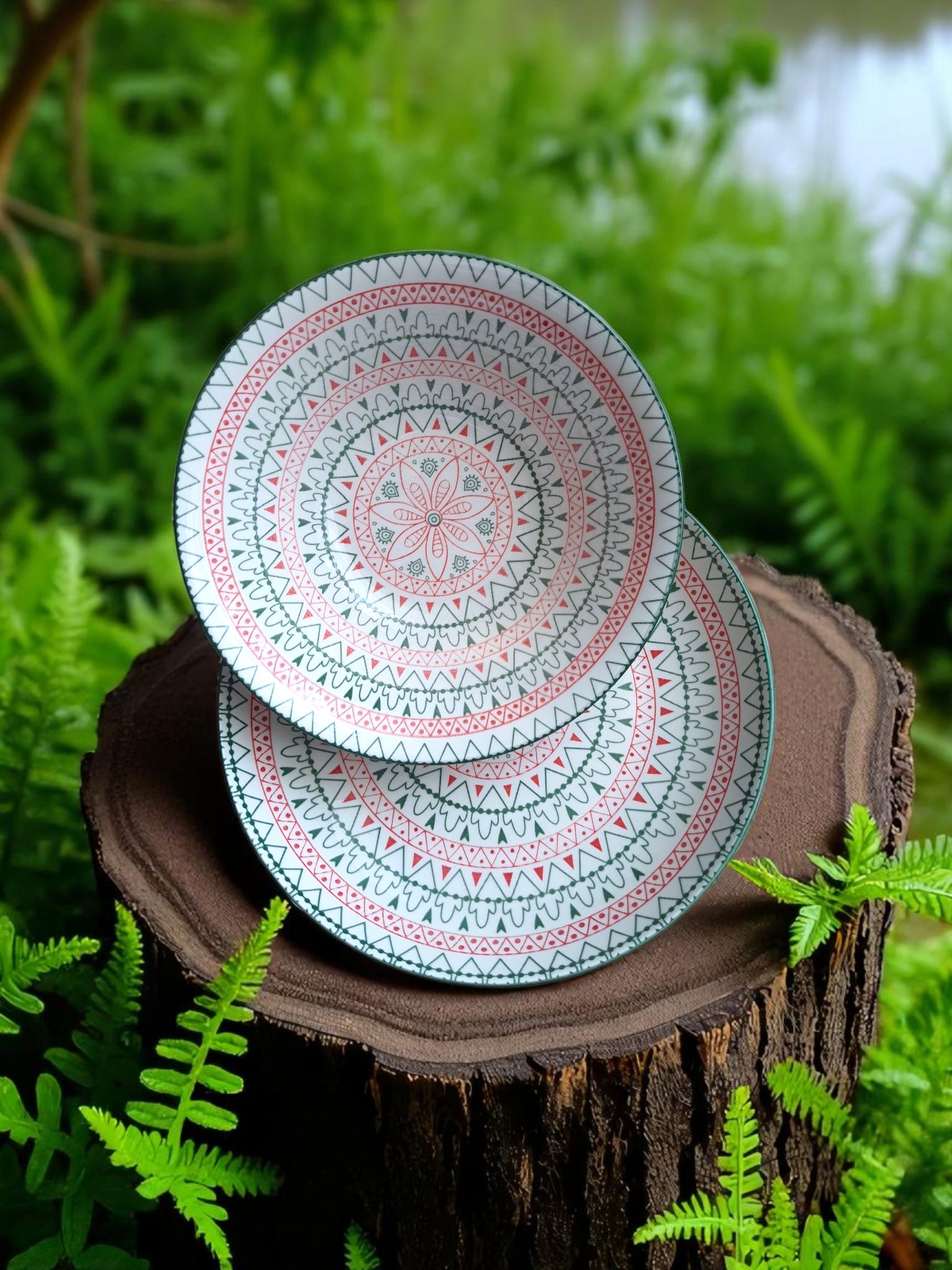 Set veselă ceramică pastel cu model geometric floral Set veselă ceramică pastel cu model geometric floral