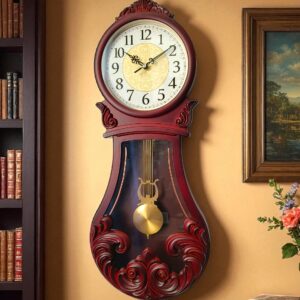 Ceas de perete roșu închis lucios cu pendul 68 cm