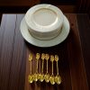 Set Servire Porțelan Fin Regal cu Lingurițe Aurii Vintage