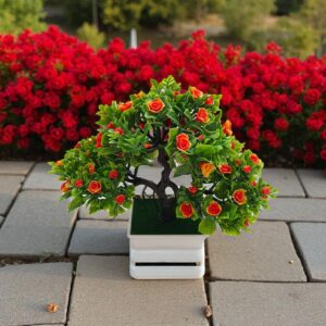 Copăcel decorativ artificial 25 cm cu flori portocalii