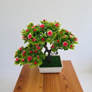 Copăcel decorativ artificial 25 cm cu flori roșii