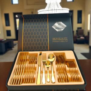 Set tacâm auriu 24 piese cu finisaj lucios